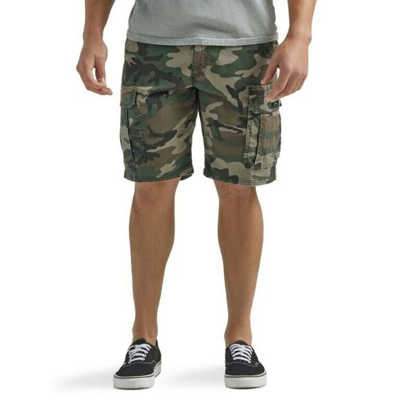 Wrangler Mens Epic Soft Cotton Stretch Relaxed Fit Cargo Shorts Green Camo Sz 44 - Picture 1 of 8